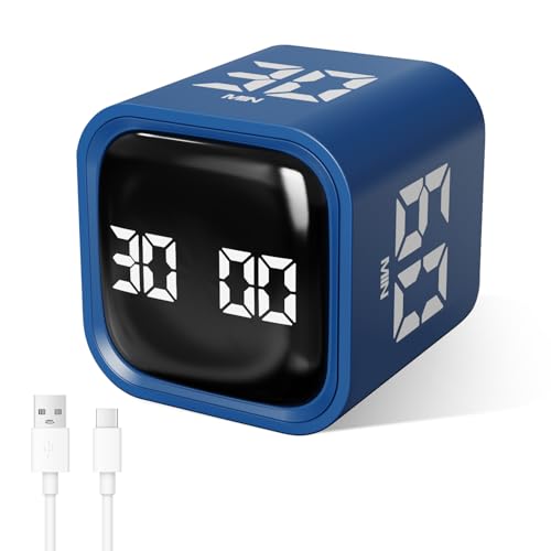 GuDoQi Multi-Function Cube Timer, 5/10/30/60 Min & Custom Count Down, Included Pause & Resume Feature, Silent, Vibrate & Adjustable Sound Alarm for Productivity in Tasks,Study & Kitchen, Classic Blue - color: Blue