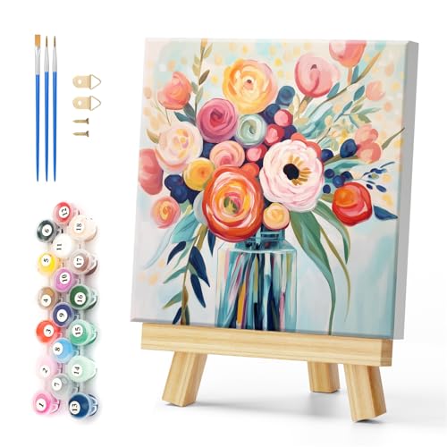 Natuyalo Paint by Numbers Kit for Adults Framed - Colorful Flowers Paint by Number on Canvas with Frame, Vase DIY Acrylic Painting by Number Ideal Gift Home Wall Decor (12x12 Inch) - color: Color-03