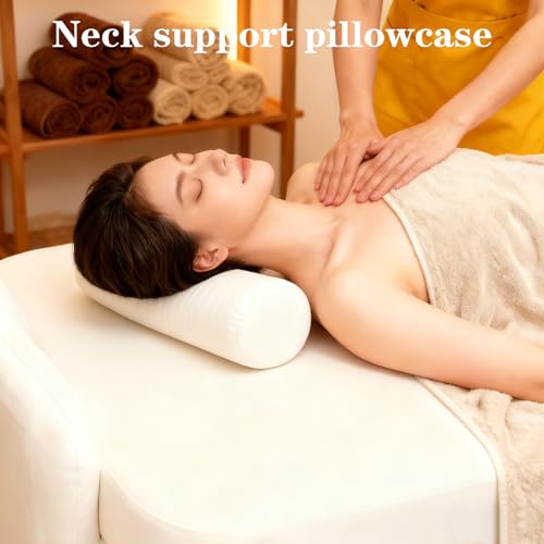 2 PCS Neck Roll Pillow Cover with Zipper, Round Neck Pillow Soft Bolster Pillows Covers White Breathable Cylinder Pillowcases for Cylindrical Cushion (16 X 6 Inch)