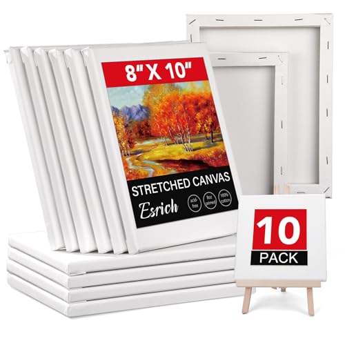 ESRICH Stretched Canvases for Painting 8x10, 10 Pack 8x10 Canvas Value Pack,Primed Acid-Free Cotton Blank Canvas, Paint Canvases for Oil & Acrylic Paint. - size: 8X10IN 10 Packs