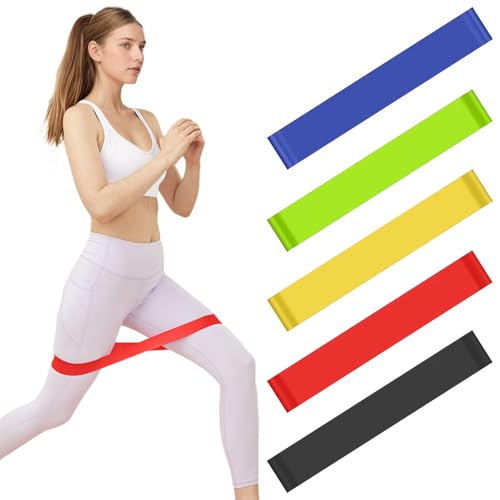 5 Packs Exercise Resistance Bands,Loop Bands for Workout, Fitness Training Band Stretch for Yoga Pilates Strength - color: Black Red Yellow Green Blue