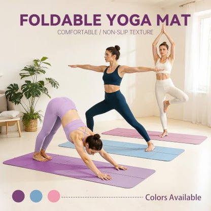 Foldable Yoga Mat Thick Non-Slip Exercise Mat - color: purple