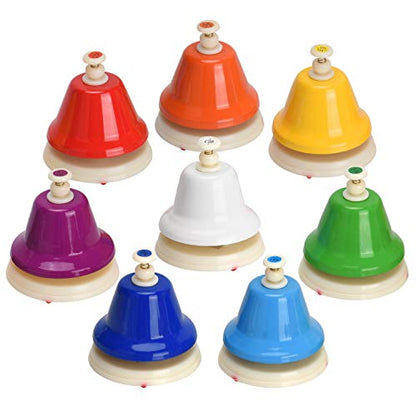 Facmogu 8 Note Rainbow Hand Bells for Kids, Color Coded Musical Bells Set | For Preschool Learning Education, Classroom Rhythm Teaching | Percussion Instrument Montessori Music Toy | Birthday Gift