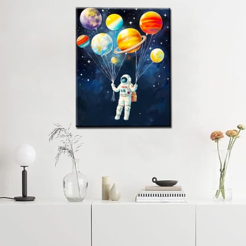 Astronaut Holding Planets Balloons DIY Paint by Numbers for Adults Outer Space Astronaut DIY Digital Oil Painting Acrylic Paint Graffiti Painting Kits Canvas Pop Art Decor 16x20 Inch （DIY Frame ） - color: Space Astronaut 03, size: 16''x20''(DIY Frame)