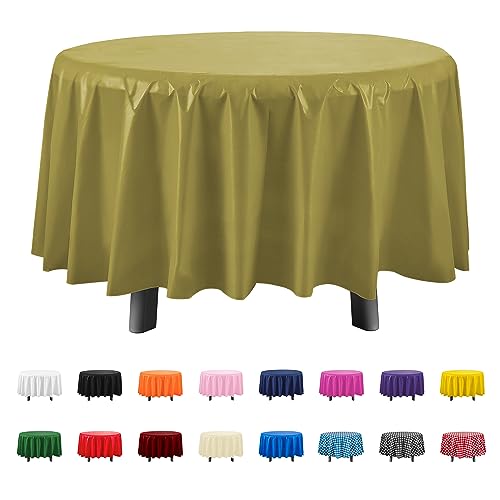 Eleclassi Gold 6 Pack Premium Round Disposable Plastic Tablecloth - 84 Inch Round Plastic Table Cloths for Parties Disposable Tablecloth - Round Plastic Tablecloth - Gold Round Tablecloth - color: Gold