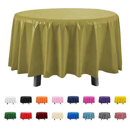 Eleclassi Gold 6 Pack Premium Round Disposable Plastic Tablecloth - 84 Inch Round Plastic Table Cloths for Parties Disposable Tablecloth - Round Plastic Tablecloth - Gold Round Tablecloth - color: Gold