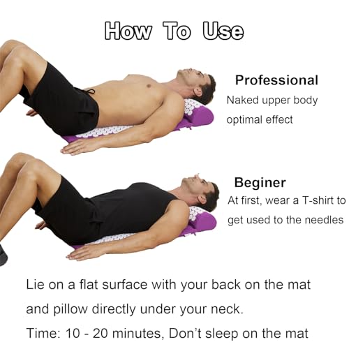 XiaoMaGe 28.7" Acupressure Mat and Pillow Set with Carry Bag (Purple) | Large acupuncture mat for neck & back pain relief, muscle relaxation, circulation support, and post-workout recovery - color: Purple