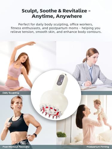 Lymphatic Drainage Massager & Anti Cellulite Massage Tool, Helps Reduce Stretch Marks & Cellulite, for Legs, Arms & Belly, Body Sculpting Machine with Light, Heat & Vibration - color: Beige