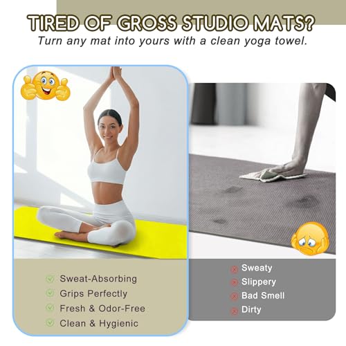 Yoga Mat Towel, Extra Thick (600GSM) Soft Hot Yoga Towel, Non-Slip and Sweat Absorbent for Hot Yoga, Bikram, Pilates, and Fitness, 72" x 27.5", Dual-Color, Grey/Yellow - color: Yellow