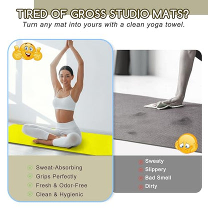 Yoga Mat Towel, Extra Thick (600GSM) Soft Hot Yoga Towel, Non-Slip and Sweat Absorbent for Hot Yoga, Bikram, Pilates, and Fitness, 72" x 27.5", Dual-Color, Grey/Yellow - color: Yellow