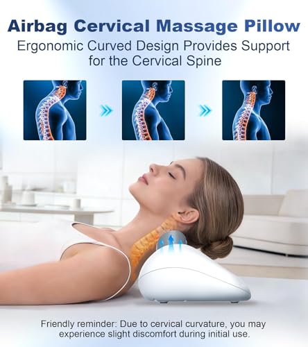 Neck Massage Pillow with Heat & Gentle Light, Contour Design for Relaxation | SOOTHING LIGHT & HEAT COMFORT,This Rupuqira heated neck massager for Neck,Shoulder and Jaw Relaxation, Home/Office Use, White