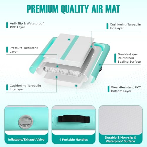 Inflatable Gymnastics Mat Air Tumble Track Tumbling Mats with Pump - color: Mint Green, size: 10ft*3.3ft*4inch(3m*1m*10cm)