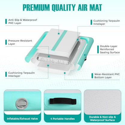 Inflatable Gymnastics Mat Air Tumble Track Tumbling Mats with Pump - color: Mint Green, size: 10ft*3.3ft*4inch(3m*1m*10cm)