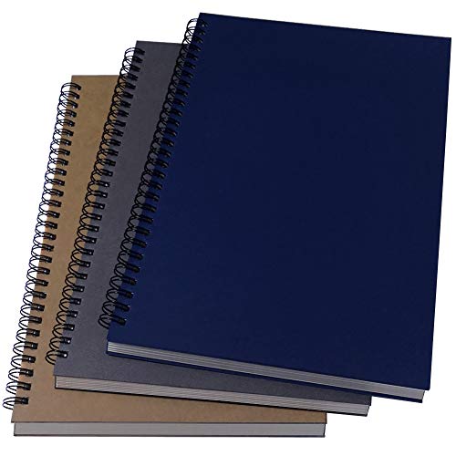 YUREE B5 Spiral Notebook/Spiral Journal Unruled, 100gsm Thick Blank Paper & Hard Kraft Cover, 65 Sheets (130 Pages), 3-Pack, 10.5" x 7.2", Brown/Blue/Gray - color: Brown/Blue/Gray