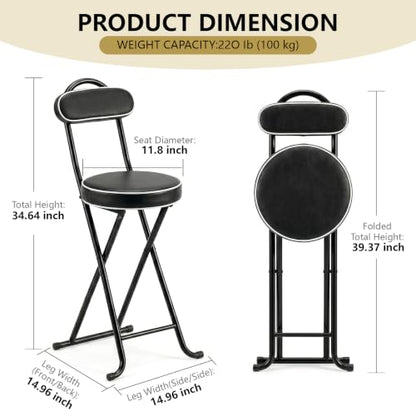 Folding Bar Stool,24" Portable High Counter Foldable Stool Chair - color: Black&white