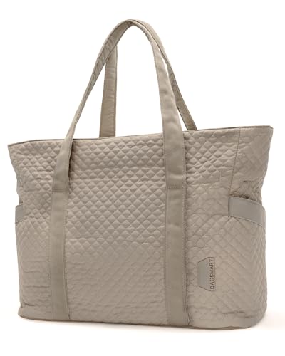 BAGSMART Crush Tote Bag for Women, 20L Puffer Work Tote with Zipper, Travel Essentials Quilted Nurse Hospital Bag - color: Grayish Brown