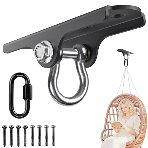 Dolibest Heavy Duty Swing Hanger, Ceiling Mount Swing Hook,One-Piece Design Base, Swing Set Hardware for Punching Bag, Boxing, Hammock Chair, Yoga Swing, Porch Swing, Swing Seat (180° Rotation) - color: C: 180° Swing Swing Hanger With Carabiner