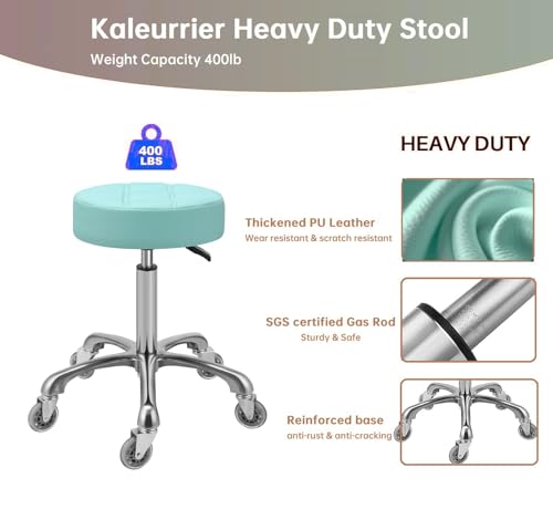 Kaleurrier Rolling Stools with Adjustable Height: Swivel Stool with Wheels - color: Green