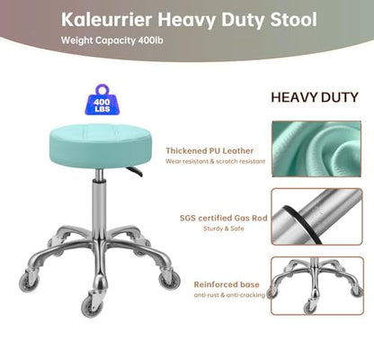 Kaleurrier Rolling Stools with Adjustable Height: Swivel Stool with Wheels - color: Green