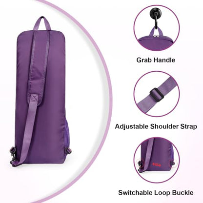 Yoga Mat Bag Carrier with Mesh & Zipper Pockets - color: Dark Purple