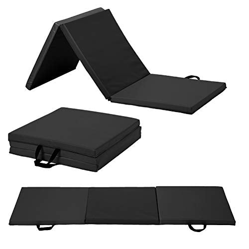 Exercise Mat 2'x6'/4'x8'/4'x10' Gymnastics Mat Folding Gymnastics Tumbling Mats 1.6"-2" Thick PU Leather Yoga Mat Portable With Carrying Handles for home Workout outdoor Yoga Pilates - color: Black, size: 2*6FT