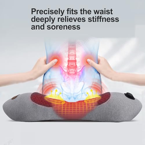 3 in 1 Back Massager, Electric Lumbar Support Pillow Heat Vibration Massage Lower Back Spine Decompression Device, Light Gray - color: Light Grey