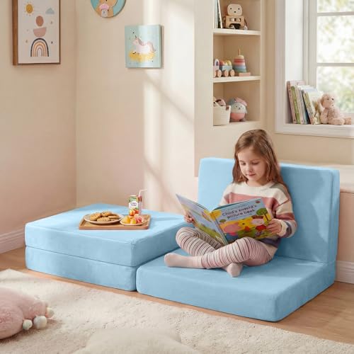 MeMoreCool Kids Folding Mattress, 63x26 Trifold Floor Mat, Blue - color: Blue