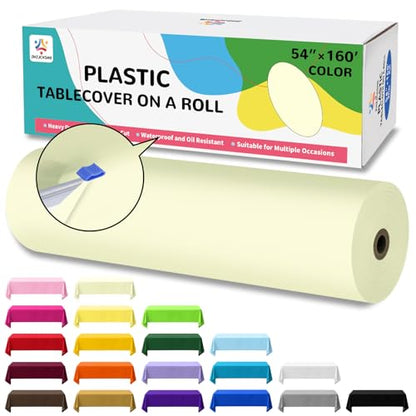 54IN X 160FT Plastic Table Cover Roll with Cutter Box, Cut to Size Plastic Table Cloths for Parties, Birthday, (Beige, 54"x1920") - color: Beige, size: 1920" x 54" (Rectangular)