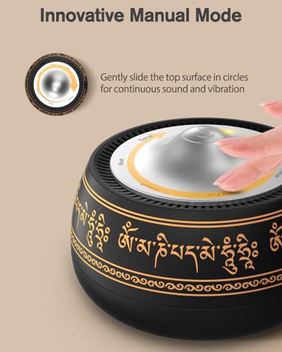 Portable Electronic Tibetan Singing Bowl, 8 Chakra Modes with 8 Chakra Cycle Play Mode, Auto/Manual Mode, Vibration & Built-in Timer, USB-C Rechargeable Meditation Device for Yoga, Reiki, Relaxation - color: Black Gold Chakra