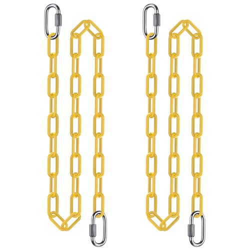 SELEWARE 2Pcs 80" Hanging Swing Chain Yellow Plastic Coated Hanging Chains | 1000LB Capacity Porch Swing Chain with 4 Carabiners, Hammock Hardware Kit for Hanging Chair, Punching Bag, Indoor Outdoor Gym - color: Yellow, size: 80" (2 Pcs)