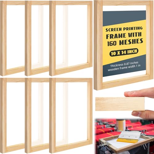 CroBlissful 6 Pcs Wood Silk Screen Printing Frames 10 x 14 Inch, with 160 High Tension Nylon Mesh for Beginners, 0.87 Inch Thickened Frame for Fabric Graphic T Shirts DIY Screen Printing - style: 160 Mesh