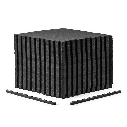 CAP Puzzle Exercise Mats | 1/2” Thick EVA Interlocking Foam Tiles for Home Gym Flooring | Multiple Options - color: Pebble - Black, style: 24 Tiles (96 SQ FT)