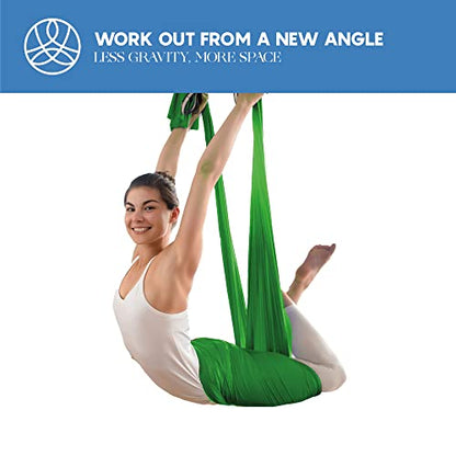 Aerial Yoga Hammock Swing, 4.5 Yards, Aerial Silks with Hardware - color: Green, size: 4.5 yards