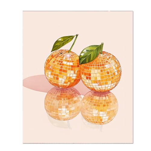 XUNLURY Trendy Retro Disco Ball Diamond Art Kits, Funky Y2K Orange Fruit Diamond Painting Kits for Girls Adults Beginners, Full Drill Diamonds Dots for Home Decor, 9.8x11.8 Inch - color: color_6, size: 10 x 11.8 inches