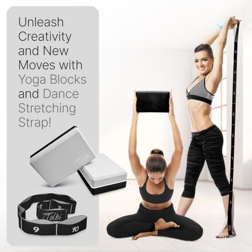 Yoga Blocks 2 Pack with Strap and Guide – Soft Non-Slip EVA Foam Blocks | High-Density Pilates Blocks for Home Workouts, Dance, Ballet, Gymnastics & Stretching Exercise, Dance Accessories and Gifts - color: Gray/Black - Stretch Band Black