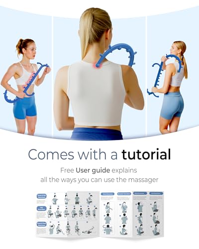 Back and Neck Massager for Pain Relief Deep Tissue, Upgraded Full Body Trigger Point Cane Massage Tools, Massage Stick Pressure Point Hook, Muscle Knot Remover Tool (Blue) - color: Blue
