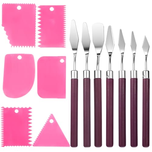 Artist Palette Knife Set - Stainless Steel Palette Knives with Plastic Scrapers Paint Spatula for Beginners & Pros Oil Painting Supplies for Acrylic Painting Oil Colors Canvas