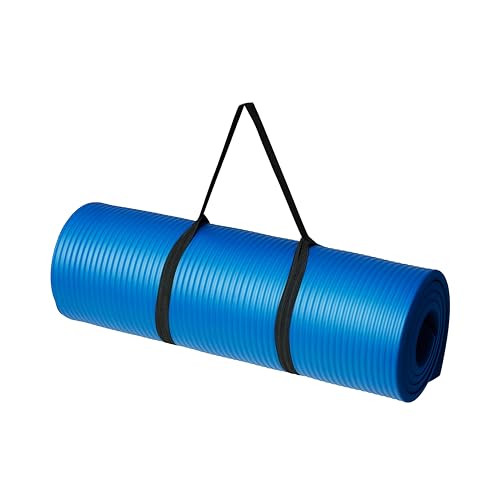 Amazon Basics Extra Thick Exercise Yoga Mat with Carrying Strap - color: Blue, style: 1/2 Inch
