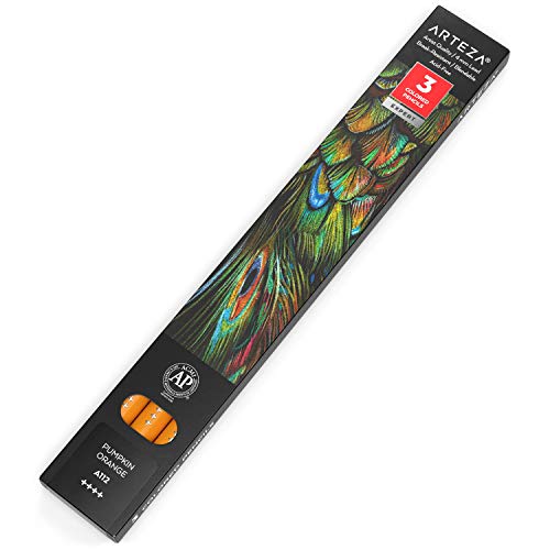 Arteza Colored Pencils, Pack of 3, A112 Pumpkin Orange, Soft Wax-Based Cores, Ideal for Drawing, Sketching, Shading & Coloring - color: A112 Pumpkin Orange