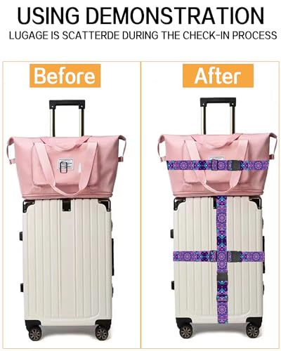 Luggage Straps for Suitcases, Adjustable Travel Belt, Durable Wide Luggage Strap, Cute Suitcase Strap Identifiers with Buckle, Bag Straps for Luggage, Luxury Purple Mandala - color: Luxury Purple Mandala