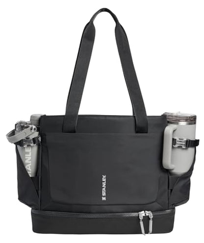 STANLEY Vitalize Tote| Gym, Work & Travel Bag with Laptop Sleeve | Expandable Bottom Compartment | Tumbler & Water Bottle Pockets | Durable Recycled Fabric | Black - color: Black, size: Tote