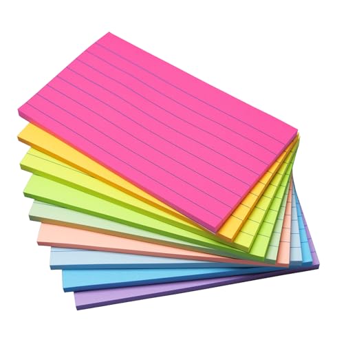 HQCME 9 Pack Lined Sticky Notes 3x5 in Large Memo Note Pads | 9 Bright Colors, Super Sticking Power, Sticky Notes 3x5 Big Self-Sticky Note Pads Its, School Supplies and Oﬃce Supplies - size: 3x5 in