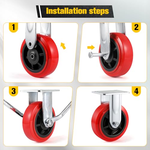 5 Inch Wheels,Heavy Duty Replacement Wheels,Casters Set of 4 Load 3200 Lbs | Polyurethane Surface TPE Casters,Dual Ball Bearings,Heavy Duty Wheels Replace,for Replace Flatbed Cart & Trolleys Wheels - size: 5 INCH