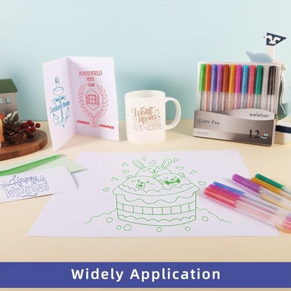 Glitter Gel Pen Set Compatible with Cricut Maker 3/Maker 4/Maker/Explore 3/4/5/Air 2/Air, 0.8 Tip Glitter Pen Set of 12 Pack Medium Point Pen, Writing, Drawing, Invitations, Cards - color: 12 Glitter Pens