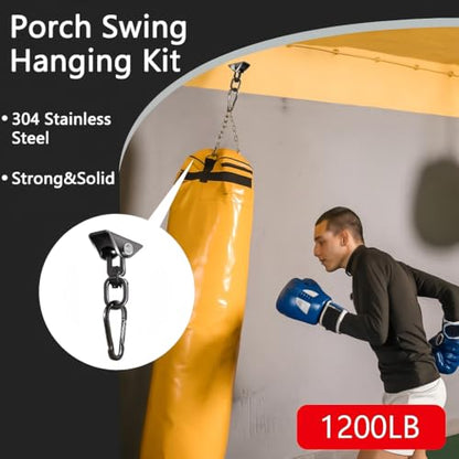 Hammock Hanging Kit, 360° Rotating Heavy Duty Swing Chair Hook 1200 lbs Capacity, Ceiling Mount Hammock Chair Hardware with Carabiner for Indoor Outdoor Yoga, Tree, Porch, Seat, Home Gym - size: 5PCS