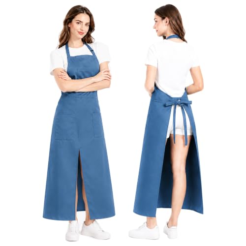 Pottery Split-Leg Make Ceramic Apron, Long Split-Leg Artist Painting Apron with 3 Pockets for Men and Women - color: Blue