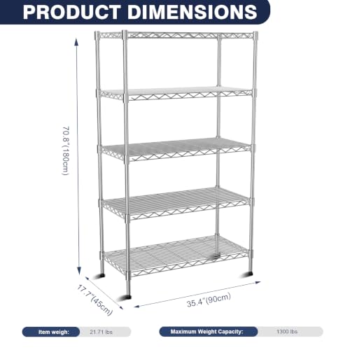 5-Tier Heavy Duty Metal Shelf,Chrome Wire Shelving Unit 35"Wx18Dx71H - size: 5-Tier,35"x18"x71"(WxDxH)