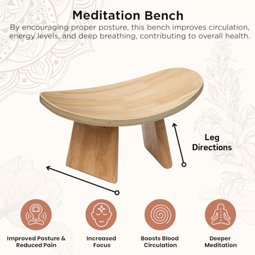 Wooden Meditation Bench for Seiza & Yoga Practice - Ergonomic Kneeling Prayer Stool with Curved Seat - Natural Floor Bench for Meditation, Mindfulness, Prayer & Yoga Sessions