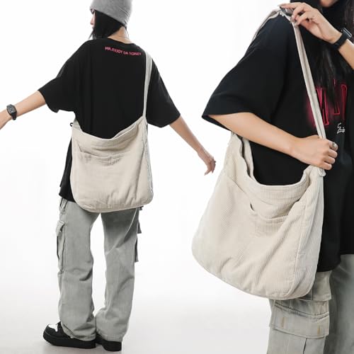 Canvas Tote Bag Casual Hobo Crossbody Shoulder Bag for Women and Men Large Purse Messenger Bag Travel Work - color: 2-white