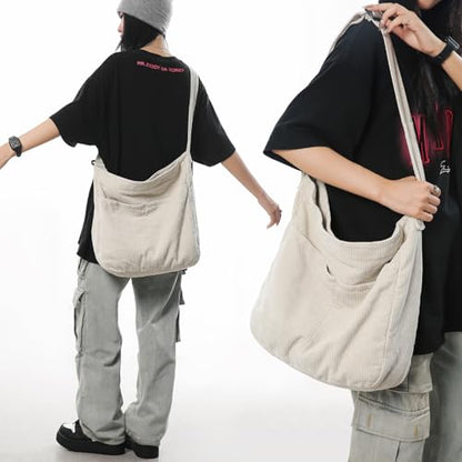 Canvas Tote Bag Casual Hobo Crossbody Shoulder Bag for Women and Men Large Purse Messenger Bag Travel Work - color: 2-white